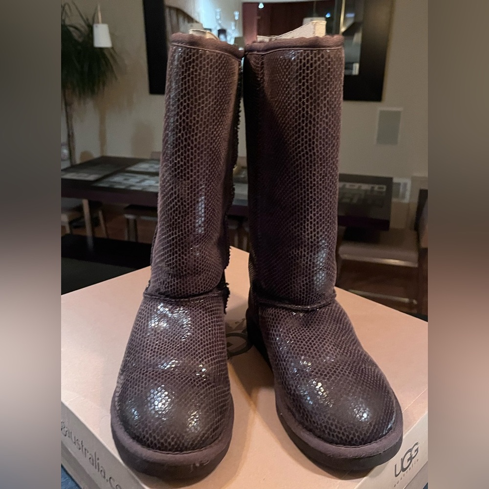 Classic Tall Snake Print Ugg Chocolate Boot, Very Coo… - Gem